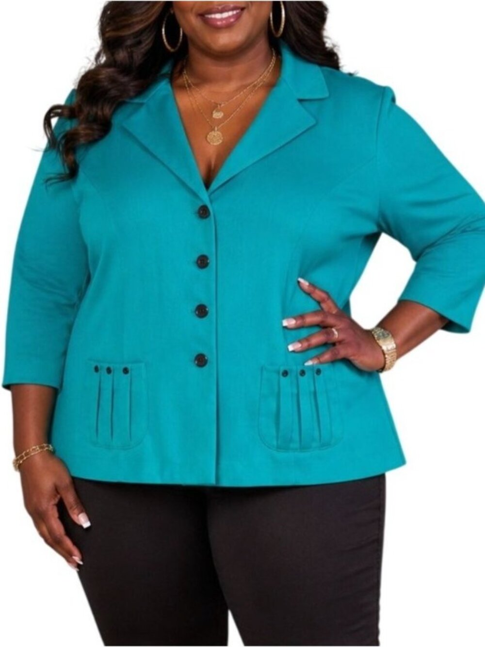Sweet Suit Plus Size 18W Blazer Jacket Teal 3/4 Sleeve Button-Down Collared